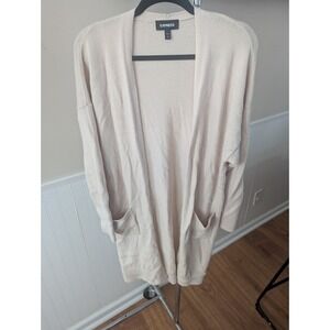 Express‎ Womens Cream Longline Open Front Cardigan Sweater Small Tan Beige Knit